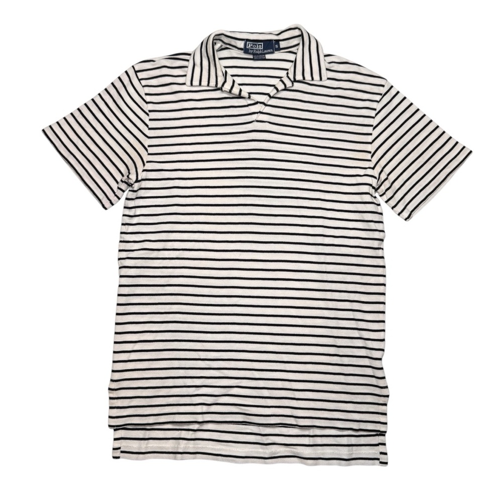 VTG Polo Ralph Lauren Mesh Knit Polo Shirt Black White Stripe Open Weave Mens Sm